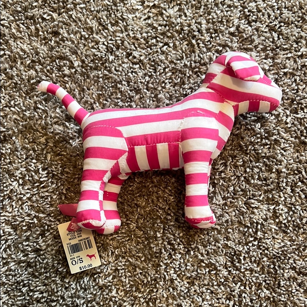 VS PINK Pink and White Striped Dog Plush
